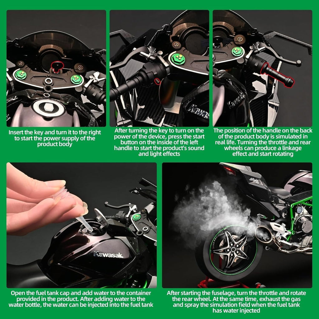 1:6 Scale Kawasaki Ninja H2R Diecast Motorcycle Model –Bike with Sound & Light Effects