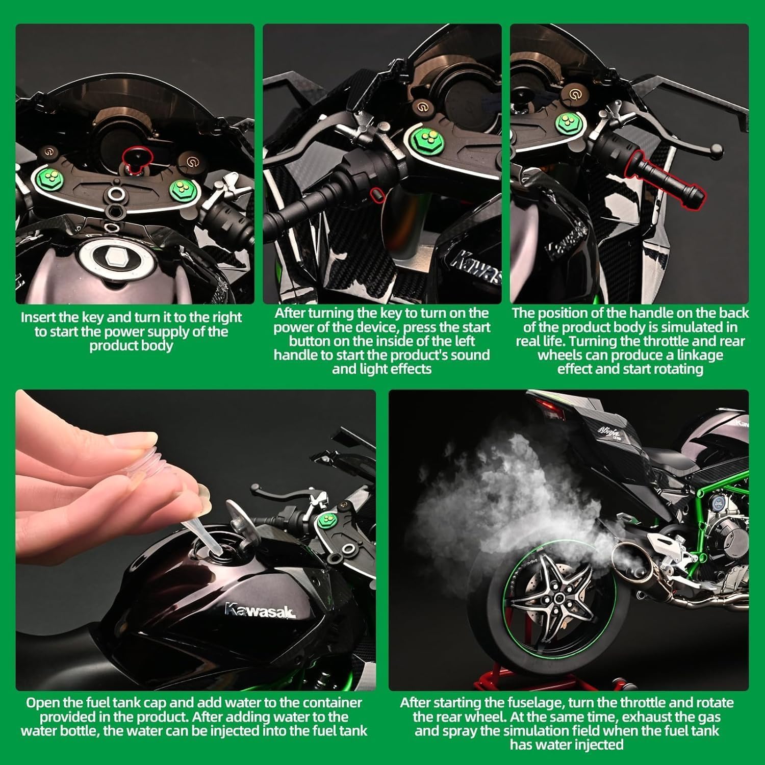 1:6 Scale Kawasaki Ninja H2R Diecast Motorcycle Model –Bike with Sound & Light Effects