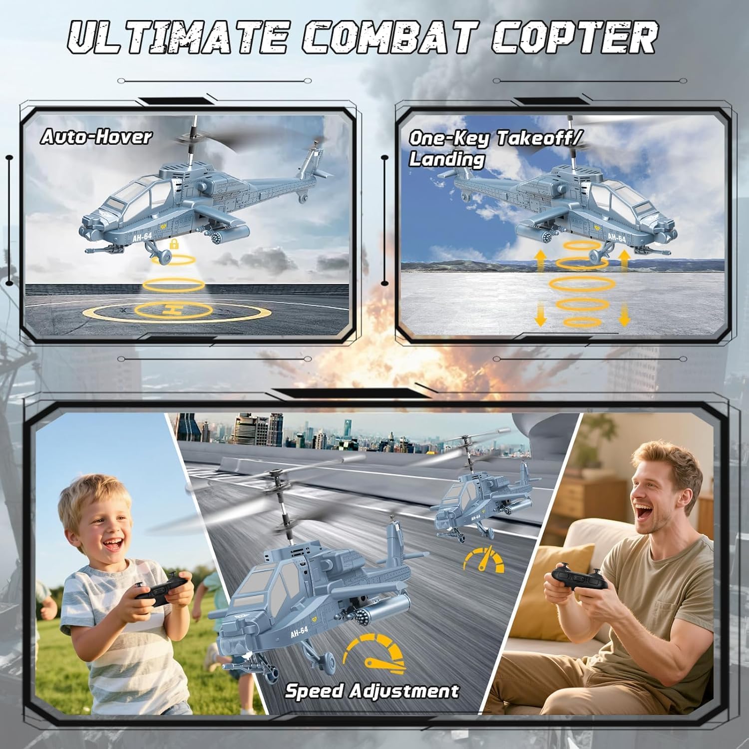 RC Helicopter 2.4 GHz Remote Controlled Flying Helicopter Toy with LED Lights, One Button Start & Altitude Hold Function Gifts for Kids Boys