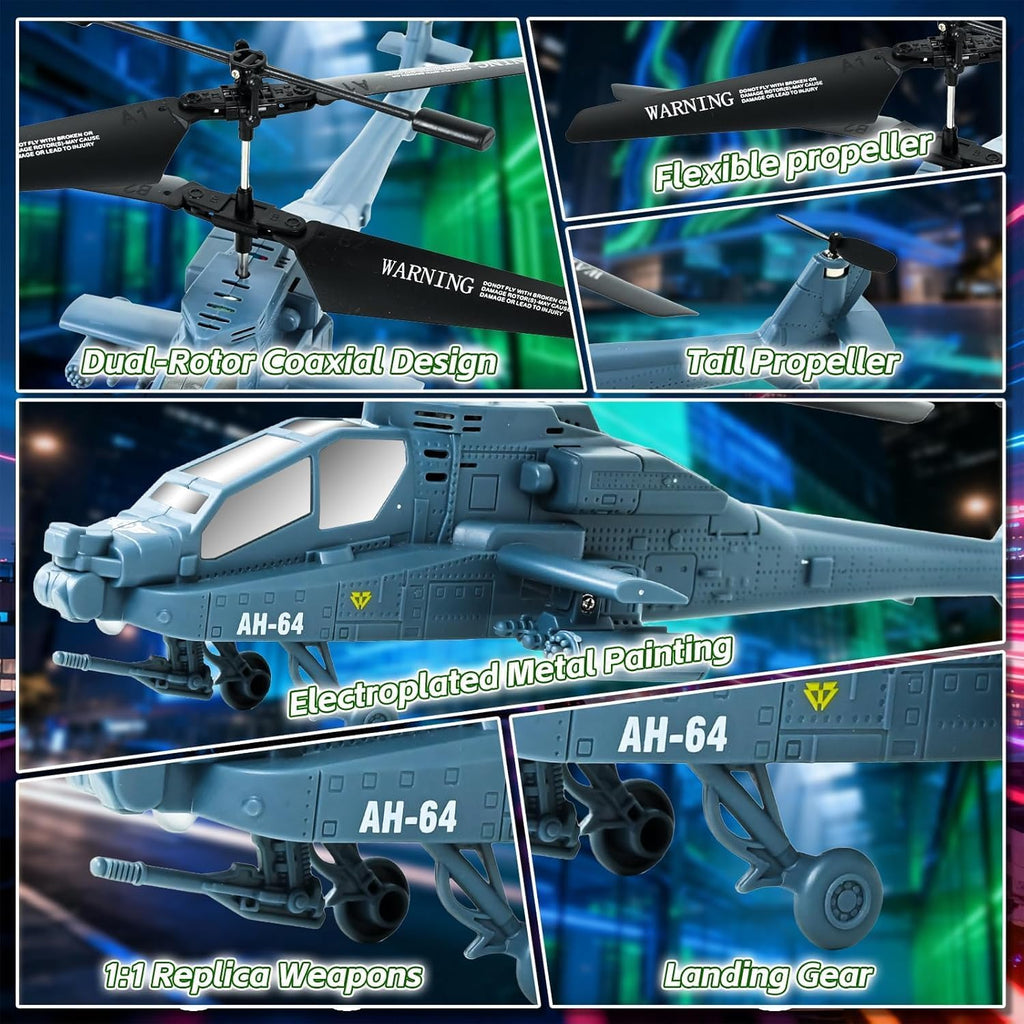 RC Helicopter 2.4 GHz Remote Controlled Flying Helicopter Toy with LED Lights, One Button Start & Altitude Hold Function Gifts for Kids Boys