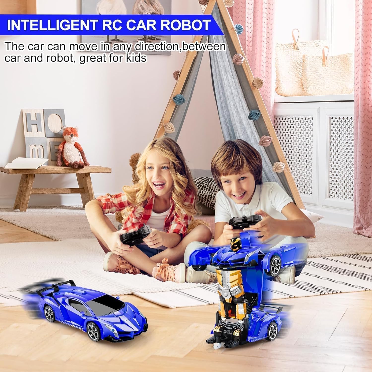 Transform Remote Control Car 2-in-1 Convertible Robot Car – One Click Deformation RC Car for Kids Boys with Rechargeable Battery Birthday Gifts