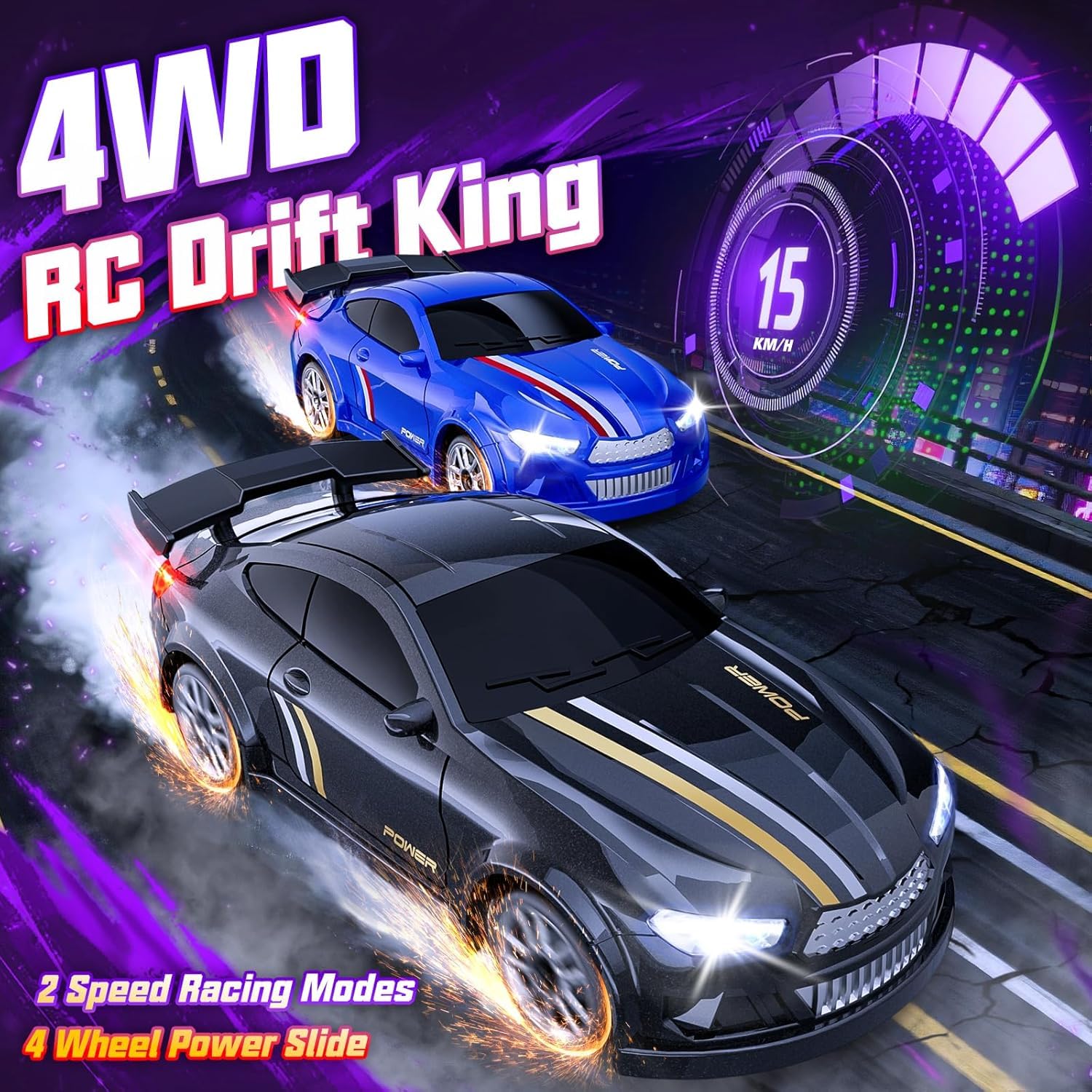 Mini RC Drift Car 1:64 Scale Remote Control Car with LED Lights & Speed Modes, 2.4GHz Stunt Drifting RC Toys, Hobby Gift for Kids & Adults