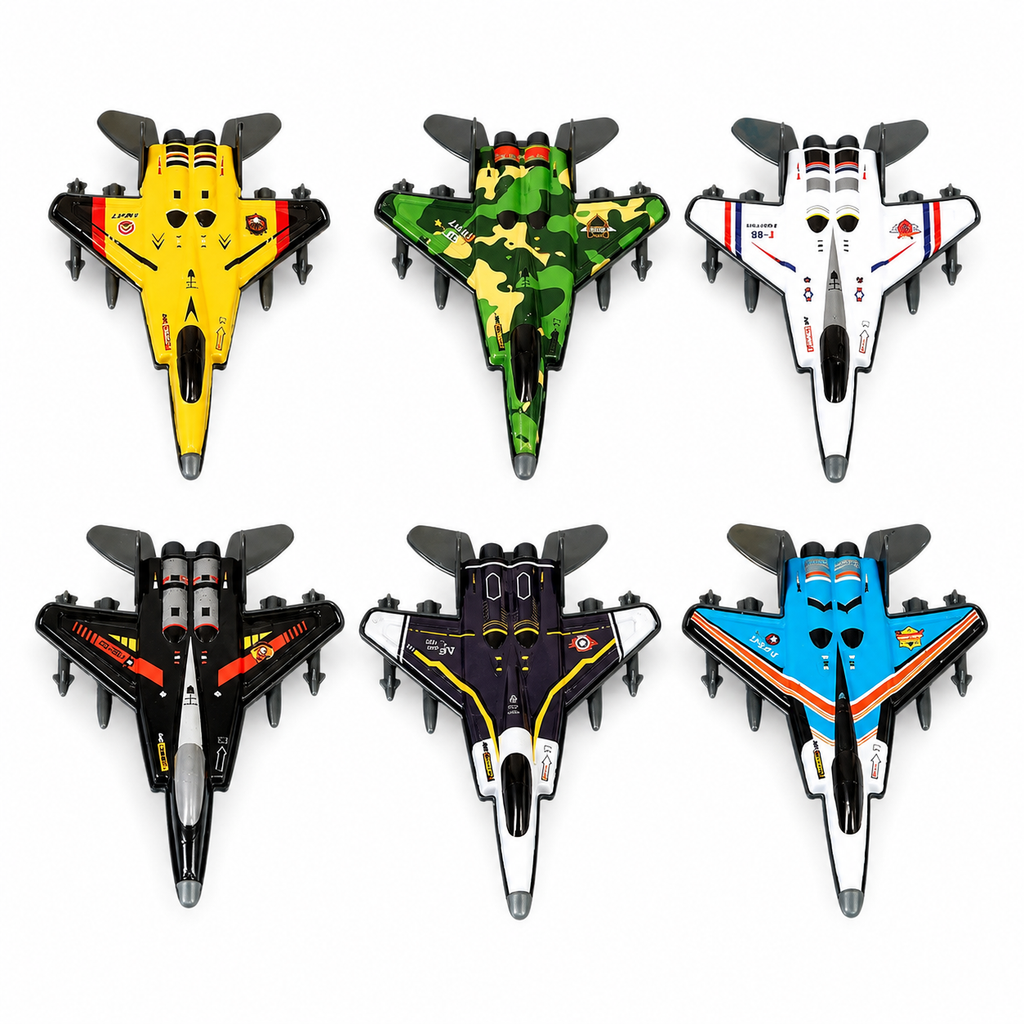 Amitasha 6 Pc Diecast Fighter Jet Pull Back Airplane Military Plane Toy Air Force Playset Kids Party Favors and Die-cast Metal Miniature Aircraft Model