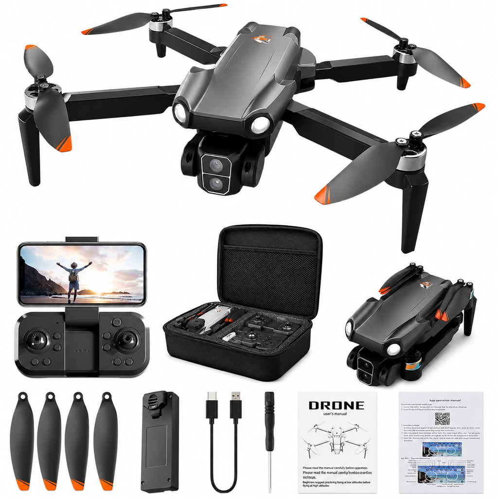 Brushless 4K HD Dual Camera Foldable Drone with WiFi FPV, Optical Flow Hovering, Gesture Control, Altitude Hold, Headless Mode & One Key Takeoff for Kids & Adults