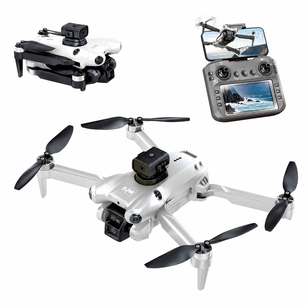DJW M4 4K Dual Camera Foldable Drone with Display Controller, Brushless Motor, Optical Flow Positioning, WiFi FPV, Altitude Hold, Gesture Selfie & 360° Flips for Kids & Adults