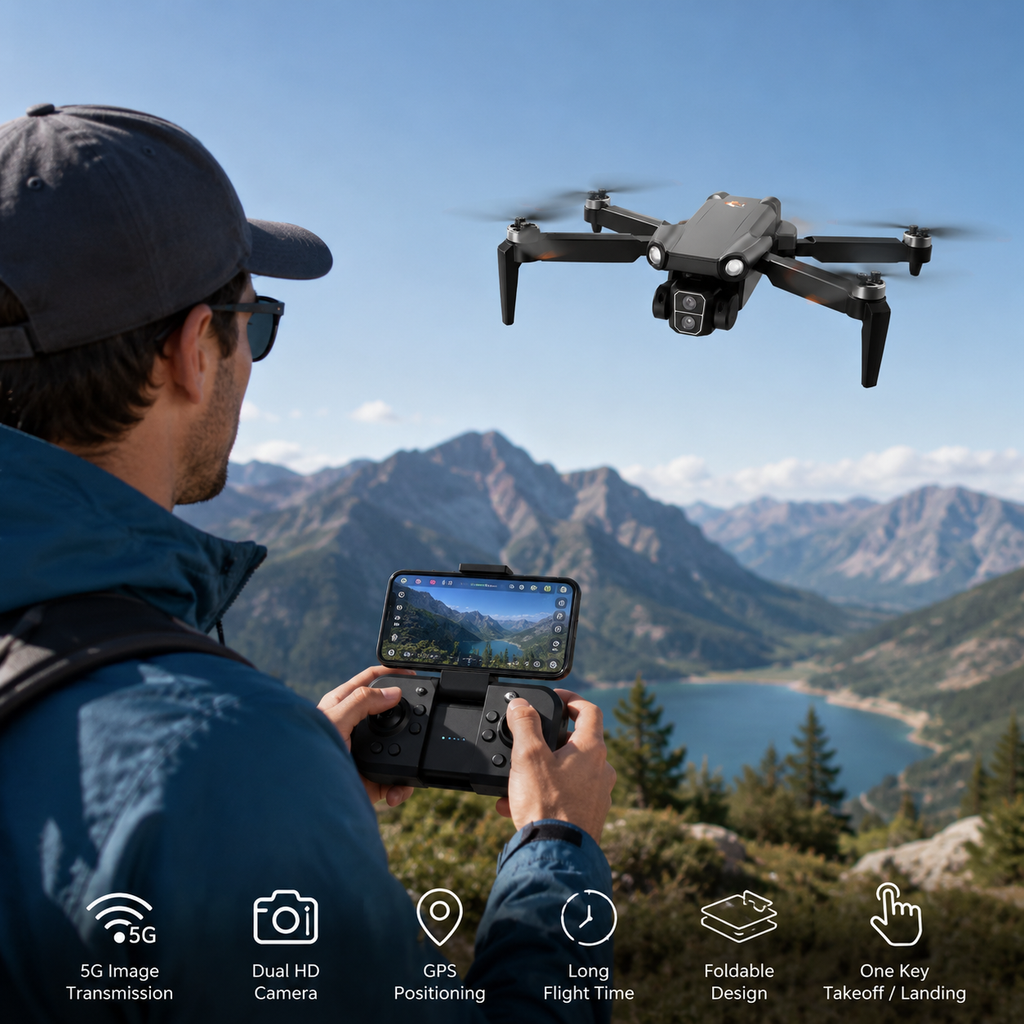 Brushless 4K HD Dual Camera Foldable Drone with WiFi FPV, Optical Flow Hovering, Gesture Control, Altitude Hold, Headless Mode & One Key Takeoff for Kids & Adults