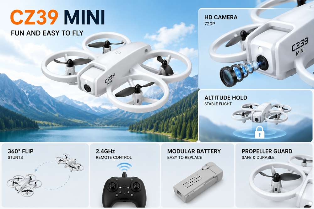CZ39 Mini Drone with Camera for Kids & Beginners, 2 Battery Foldable RC Quadcopter with Altitude Hold, 360° Flip, Headless Mode & 2.4GHz Remote Control Toy Drone for Boys & Girls