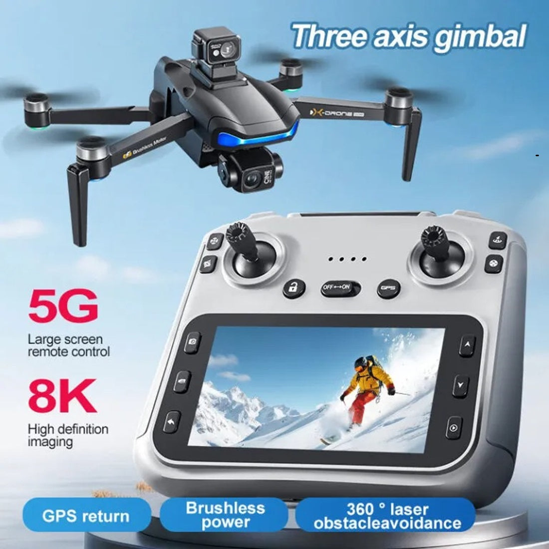 L3 Max GPS Drone with 3-Axis Gimbal Camera, 8K UHD Camera Drone, Display Remote Controller, Omnidirectional Obstacle Avoidance, Brushless Motor, Dual Battery Foldable FPV Drone for Kids & Adults