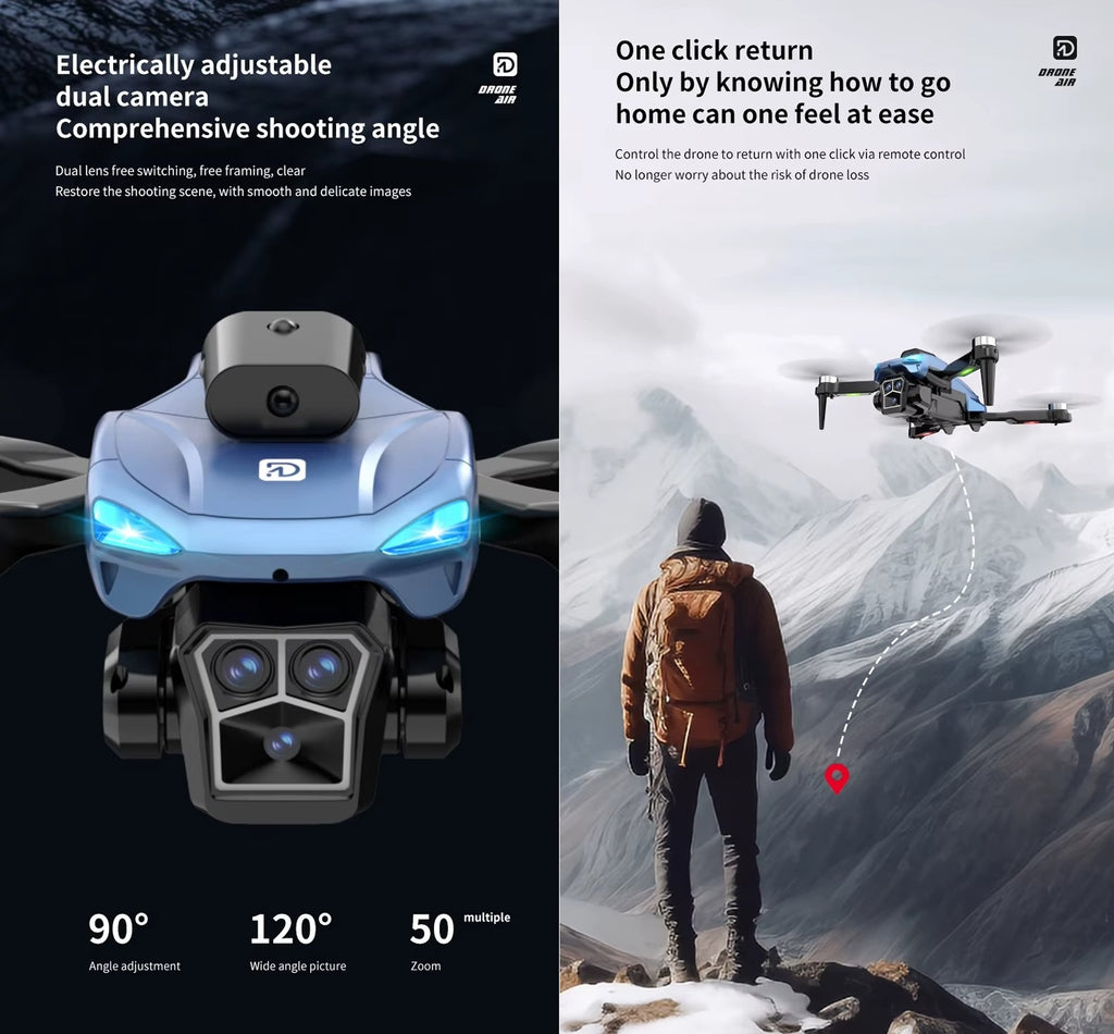 Foldable HD Camera Drone with LCD Display Brushless Motors Obstacle Avoidance FPV Live Transmission 90° Adjustable Camera & 360° Flip RC Quadcopter
