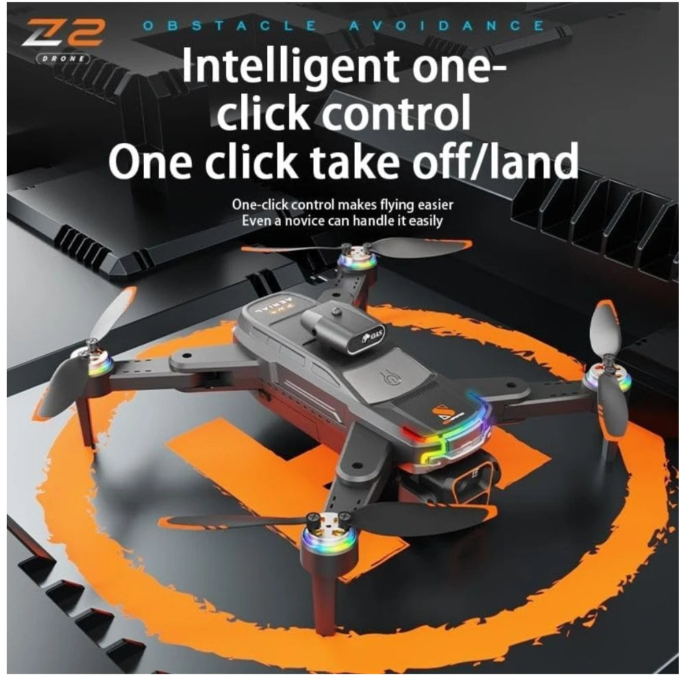 A JS39P Drone with four propellers sits on an orange pad. Text above shows One Key Take-Off/Landing and gesture control. The image promotes easy operation, FPV real-time aerial views, and a 4.5" LCD display for live transmission.
