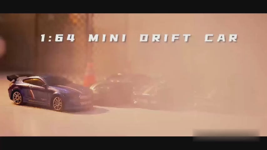 Mini RC Drift Car 1:64 Scale 4WD Remote Control Car with LED Lights, 2 Speed Modes, 2.4GHz Racing Drift Car with Track Mat & Obstacles, Rechargeable Toy for Kids & Adults