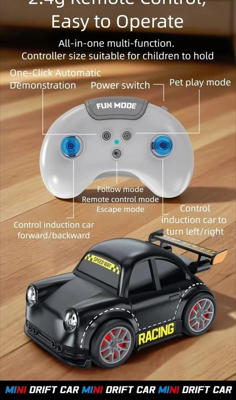 Remote Control Drift Car with Gesture Sensor, 360° Stunt RC Car with LED Lights, Rechargeable 2.4GHz Smart Follow Me & Escape Mode Racing Toy for Kids Boys Girls(White)
