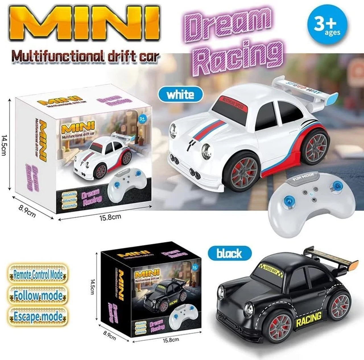 Remote Control Drift Car with Gesture Sensor, 360° Stunt RC Car with LED Lights, Rechargeable 2.4GHz Smart Follow Me & Escape Mode Racing Toy for Kids Boys Girls(Black)