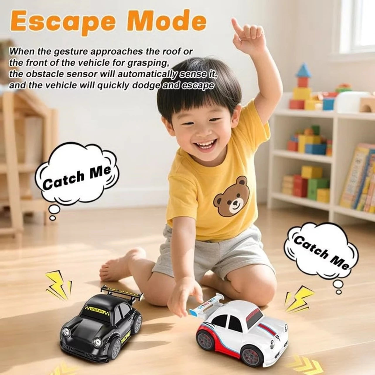 Remote Control Drift Car with Gesture Sensor, 360° Stunt RC Car with LED Lights, Rechargeable 2.4GHz Smart Follow Me & Escape Mode Racing Toy for Kids Boys Girls(Black)