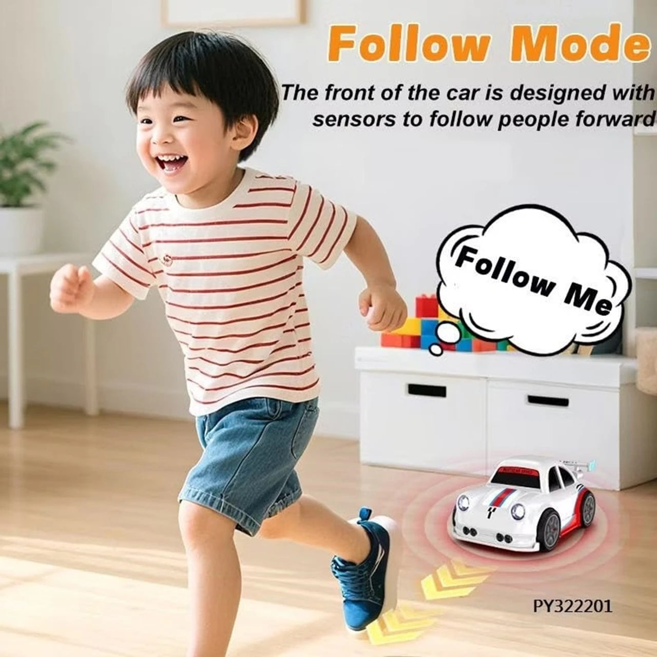 Remote Control Drift Car with Gesture Sensor, 360° Stunt RC Car with LED Lights, Rechargeable 2.4GHz Smart Follow Me & Escape Mode Racing Toy for Kids Boys Girls(White)