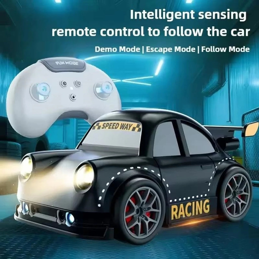 Remote Control Drift Car with Gesture Sensor, 360° Stunt RC Car with LED Lights, Rechargeable 2.4GHz Smart Follow Me & Escape Mode Racing Toy for Kids Boys Girls(Black)